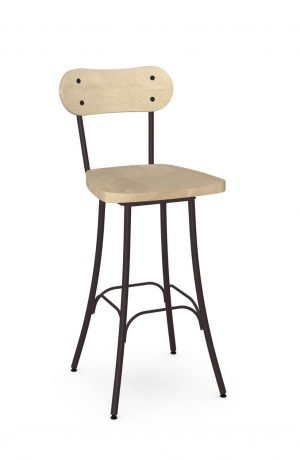 Amisco's Bean Brown Swivel Bar Stool with Natural Back and Seat Wood Finish
