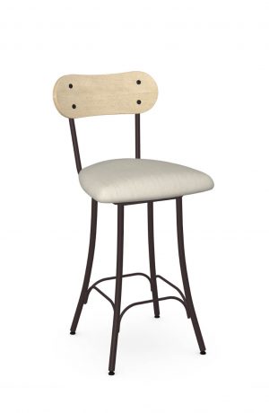 Amisco's Bean Brown Swivel Bar Stool with Natural Wood Back and Light Tan Seat