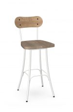 Amisco's Bean Rustic White Swivel Bar Stool with Medium Wood Seat and Back