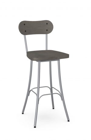 Amisco's Bean Silver/Gray Swivel Bar Stool with Wood Back and Seat
