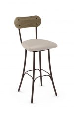 Amisco's Bean Swivel Bar Stool with Bean Shaped Wood Backrest and Square Seat Cushion