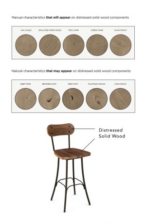 Amisco's Bean Swivel Stool with Distressed Solid Wood Seat and Back