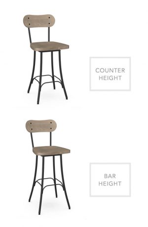 Amisco's Bean Swivel Metal and Wood Stool in Counter Height and Bar Heights
