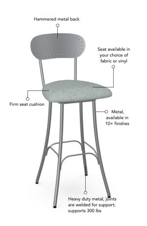 Featuring a metal back, firm seat cushion, metal frame finish, and heavy duty joints