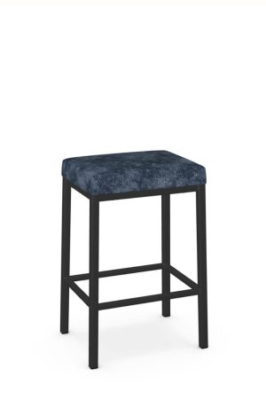 Amisco's Bradley Black Backless Bar Stool with Blue Seat Cushion