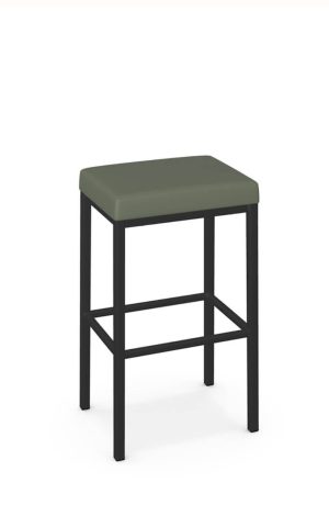 Amisco's Bradley Black Backless Bar Stool with Green Seat Cushion