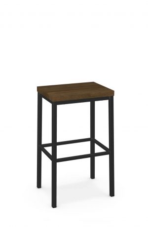 Amisco's Bradley Modern Backless Bar Stool in Black Metal and Dark Wood Seat