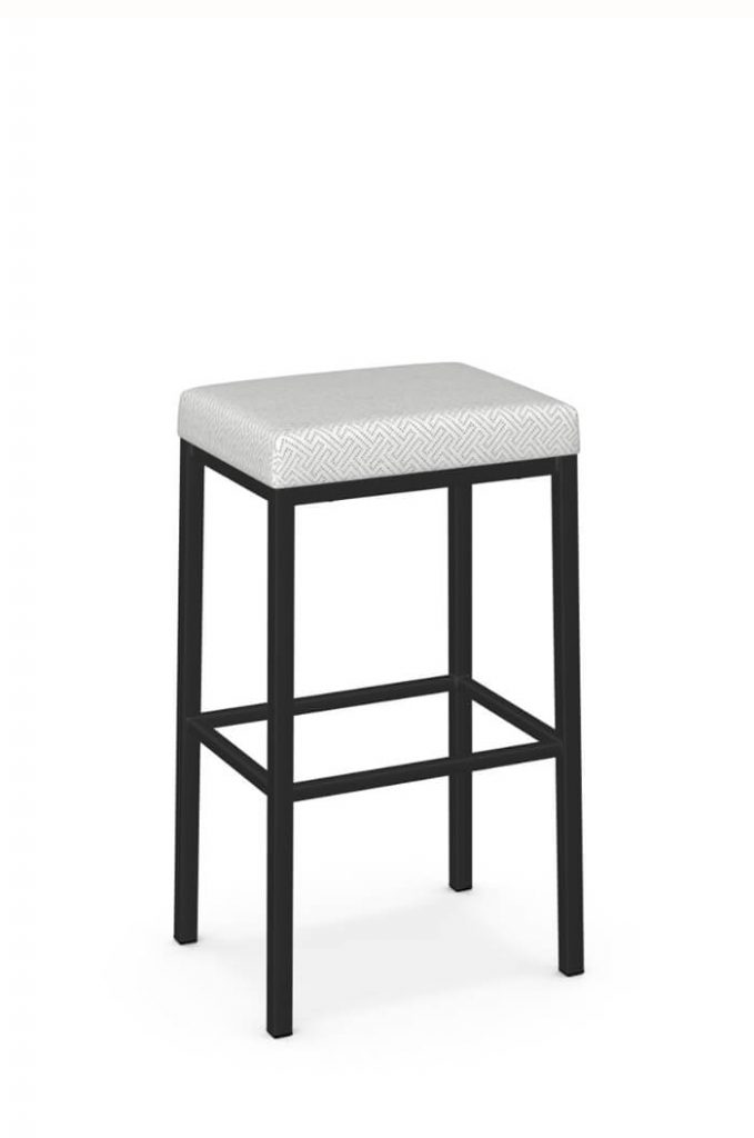 Amisco's Bradley Modern Backless Bar Stool in Black Metal and White Geometric Pattern