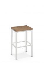 Amisco's Bradley Modern White Backless Stool with Natural Wood Seat