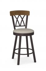 Amisco's Brittany Traditional Swivel Bar Stool with Cross Back Design, Metal Frame, and Seat Cushion
