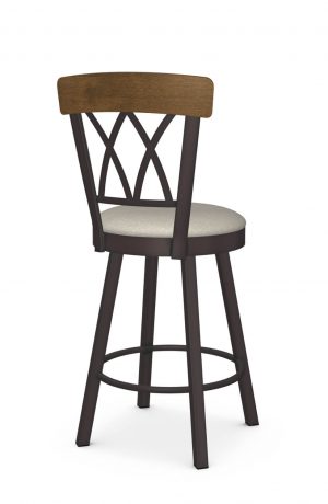 Amisco's Brittany Traditional Swivel Bar Stool with Cross Back Design, Metal Frame, and Seat Cushion - Back View