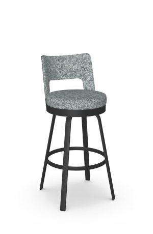 Amisco's Brock Black Swivel Bar Stool with Blue Fabric