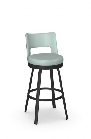Amisco's Brock Low Back Swivel Black Bar Stool with Seafoam Green Vinyl