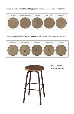 Amisco's Button Backless Stool with Distressed Solid Wood Seat