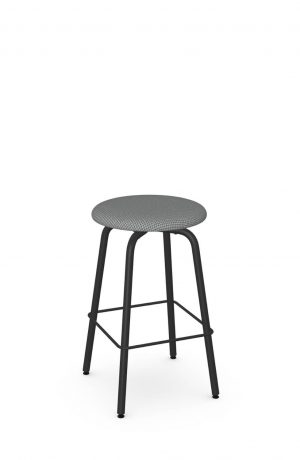 Amisco's Button Black Backless Bar Stool with Round Seat in Houndstooth Pattern