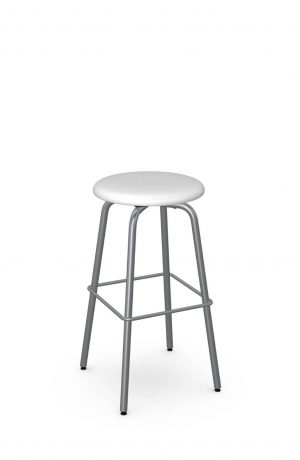 Amisco's Button Silver and White Backless Swivel Bar Stool