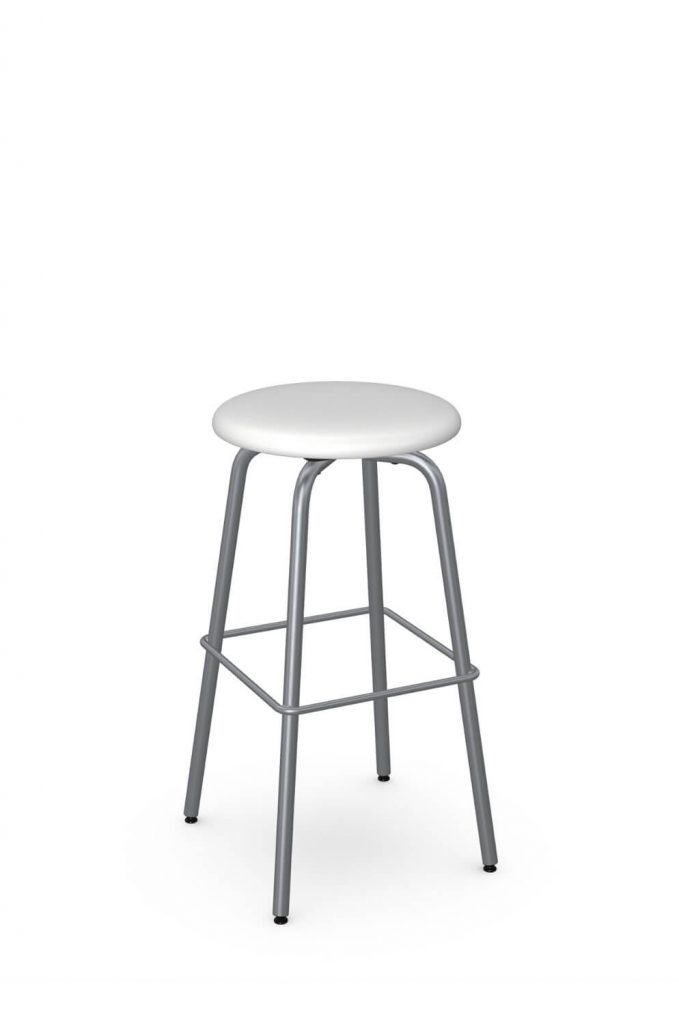 Amisco's Button Silver and White Backless Swivel Bar Stool