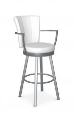 Amisco's Cardin Modern Swivel Kitchen Bar Stool with Arms in Gray and White