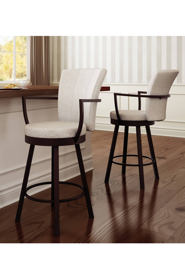 Cardin Upholstered Swivel Stool, Metal Swivel Bar Stools With Back And Arms