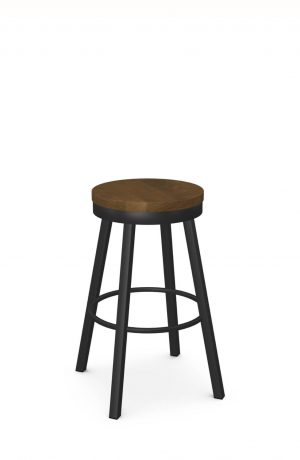 Amisco's Connor Backless Black Swivel Bar Stool with Wood Seat