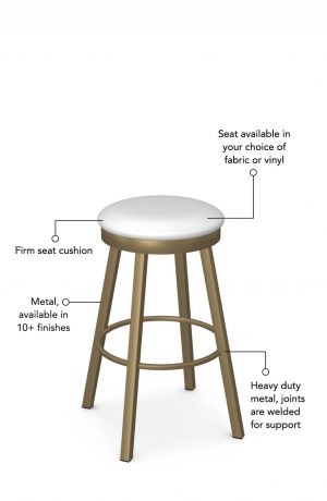 Firm seat cushion is available in fabric or vinyl, and the metal is welded at the joints for support. This bar stool is custom made for you!