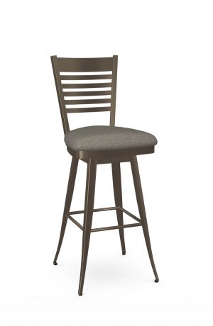Amisco's Edwin Bronze Swivel Bar Stool with Ladder Back and Brown Geometric Pattern
