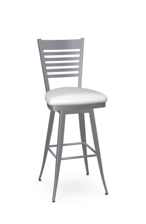Amisco's Edwin Modern Silver Metal Swivel Bar Stool with White Vinyl Seat Cushion