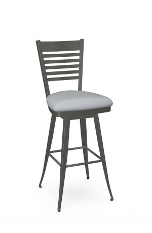 Amisco's Edwin Silver Swivel Bar Stool with Back and Blue Seat Cushion