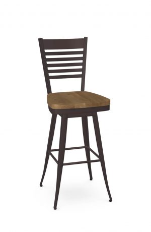 Amisco's Edwin Transitional Espresso Swivel Bar Stool with Ladder Back Design and Wood Seat