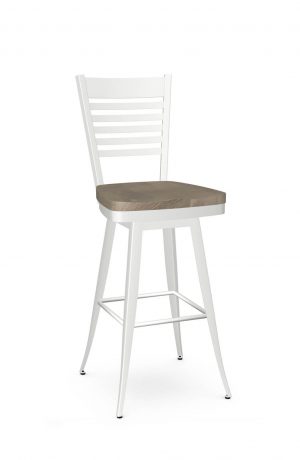 Amisco's Edwin White Swivel Bar Stool in Natural Wood Seat