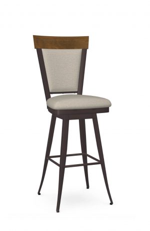 Amisco's Eleanor Traditional Swivel Upholstered Bar Stool with Metal Frame and Wood Back