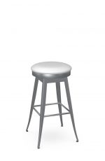 Amisco's Grace Backless Swivel Bar Stool in Silver Metal and White Vinyl Seat Cushion