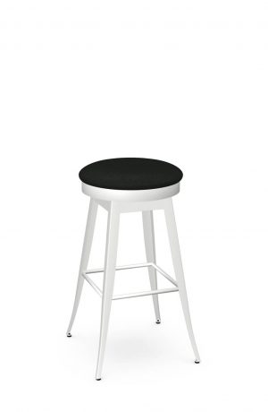Amisco's Grace Backless Swivel Bar Stool in White Metal and Black Round Seat Cushion