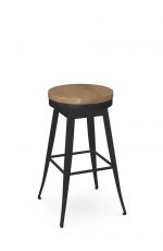 Amisco's Grace Backless Swivel Bar Stool in Black Metal and Light Wood Seat