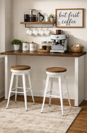 Amisco's Grace White Backless Swivel Counter Stools in Home Cafe Bar