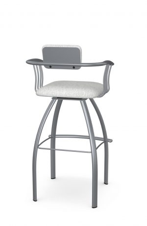 Amisco's Kris Modern Swivel Bar Stool with Arms in Silver Metal and Upholstered Back and Seat - Back View