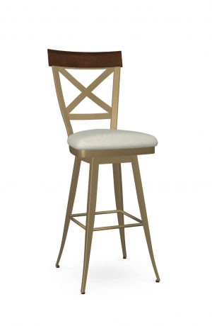 Amisco's Kyle Gold Swivel Bar Stool with X Back and Seat Cushion