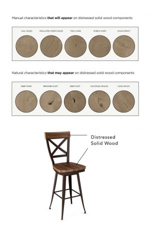 Amisco Kyle Swivel Bar Stool with Distressed Solid Wood Back and Seat