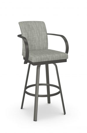 Amisco's Lance Gray Upholstered Bar Stool with Curved Arms