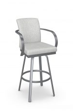 Amisco's Lance Upholstered Swivel Bar Stool in Silver with Arms