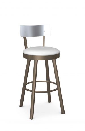 Amisco's Lauren Modern Bronze Swivel Bar Stool with Stainless Low Back and Seat Cushion