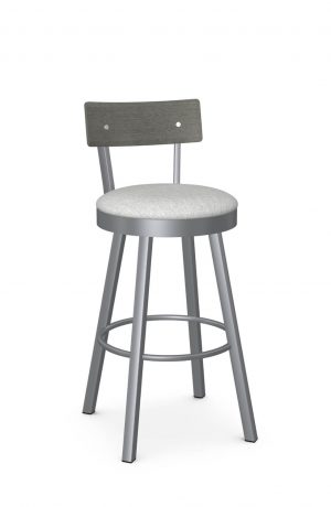 Amisco's Lauren Modern Swivel Bar Stool in Gray with Wood Back, Seat Cushion, and Metal Frame