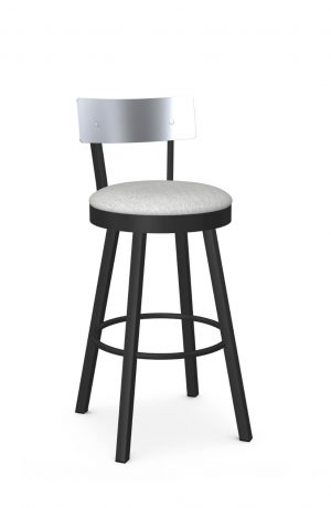 Amisco's Lauren Modern Swivel Bar Stool with Stainless Low Back and Black Metal Frame