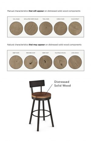 Amisco Lauren Swivel Stool with Distressed Solid Wood Seat