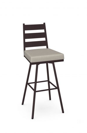 Amisco's Level Brown Swivel Bar Stool with Ladder Back Design