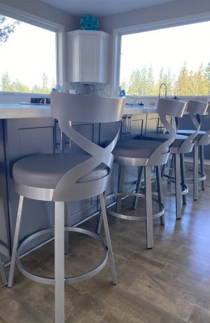Amisco's Lincoln Modern Swivel Kitchen Counter Stools in Silver Metal and Cross Back Design