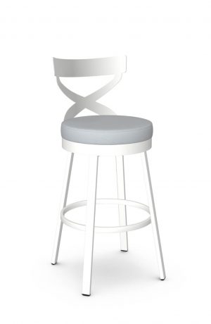 Amisco's Lincoln White Modern Swivel Bar Stool with Blue Seat Cushion