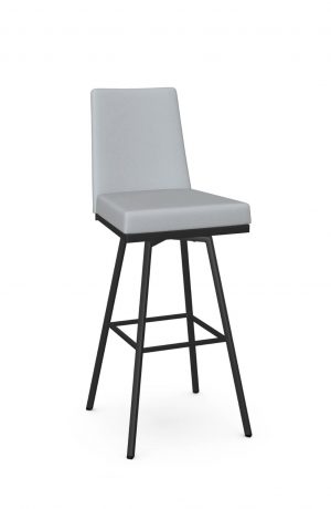 Amisco's Linea Modern Black Swivel Bar Stool with Blue Seat and Back Cushion