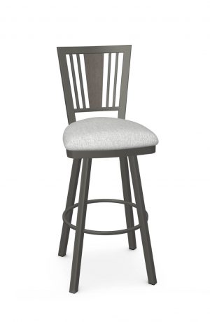 Amisco's Madison Transitional Gray Swivel Bar Stool with Wood Back and Metal Frame
