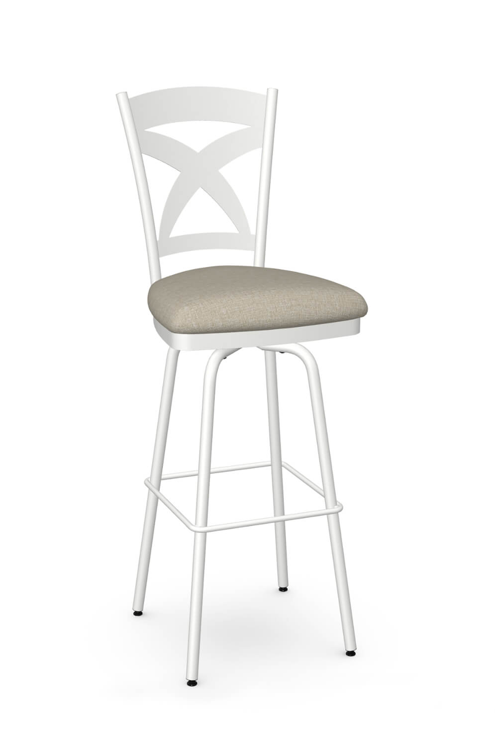 Amisco's Marcus White Traditional Swivel Bar Stool with Tan Seat Cushion